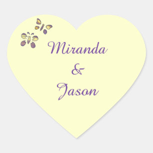 Sticker Cœur Papillons Mariages aux diamants jaunes violets