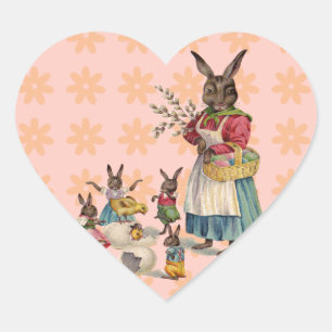 Sticker Cœur Pâques Lapin Poule Lapin Œufs