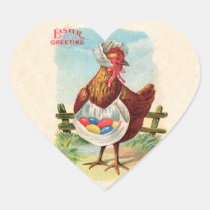 Sticker Cœur Pâques Poulet De La Ferme Cute Oeufs Antiques