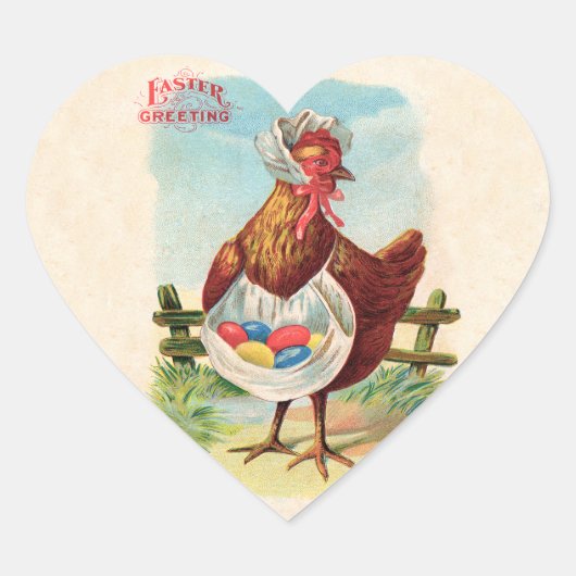 Sticker Cœur Pâques Poulet De La Ferme Cute Oeufs Antiques (Devant)