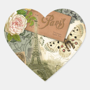 Sticker Cœur Paris France Art Antique Collage Eiffel Français