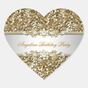 Sticker Cœur Parties scintillant Anniversaire Soirée Or Bijou D