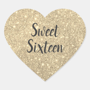 Sticker Cœur Parties scintillant d'or sweet sixteen Faux