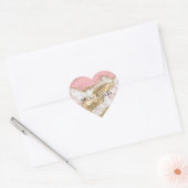 Sticker Cœur Parties scintillant or Marbre blanc rose (Enveloppe)