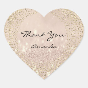 Sticker Cœur Parties scintillant Rose or Nom de la  rose pâle M