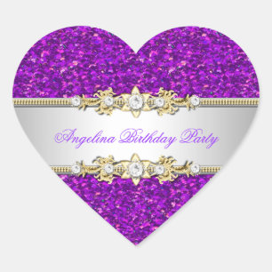 Sticker Cœur Parties scintillant violet fête d'anniversaire Gol