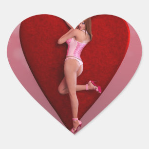 Sticker Cœur Passionnée Saint Valentin fille dans un corse