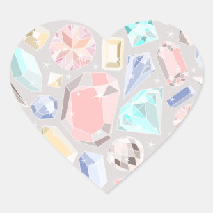 Sticker Cœur Pastel Gemstone Diamond Motif PInk Aqua Gems