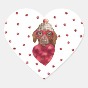 Sticker Cœur Pâtes rouges roses Brown Dachshund Chien Valentine