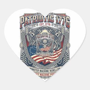 Sticker Cœur Patriotique 1776 Hors Route Crâne Monster Truck Lo