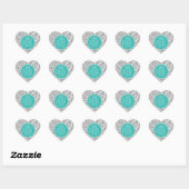 Sticker Cœur Patterns bleus et monogram bleu (Feuille)