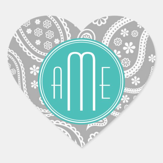 Sticker Cœur Patterns bleus et monogram bleu (Devant)
