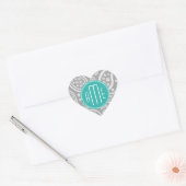 Sticker Cœur Patterns bleus et monogram bleu (Enveloppe)