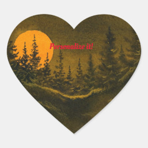 Sticker Cœur Paysage nocturne; chasse ou moisson lune