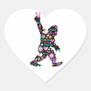 Sticker Cœur Peace Love Bigfoot Hippie Funny Bigfoot Lover