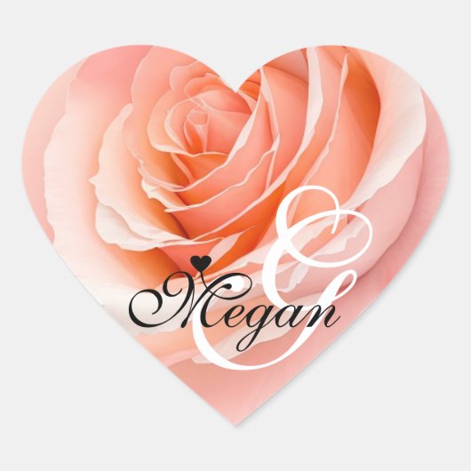 Sticker Cœur Peach Fuzz Rose Arrière - plan Monogramme Nom Coeu (Devant)