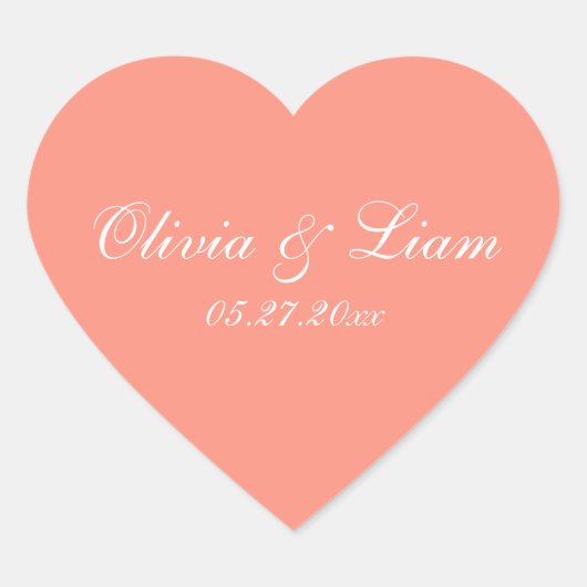 Sticker Cœur Peach Melon Nom Date Mariage élégant (Devant)