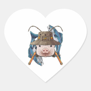 Sticker Cœur Pêche Cochon Pêcheur extérieur Pêcheur ferme anima