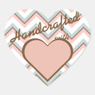 Sticker Cœur Pêche Menthe & Marron Chevron Fabriqué avec Amour
