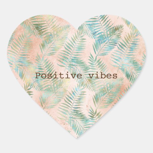 Sticker Cœur Pêcher Aqua Green Feuilles tropicaux (Devant)