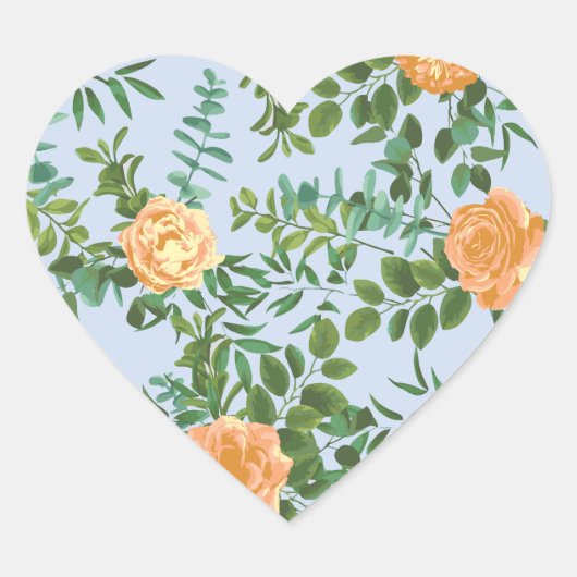 Sticker Cœur Pêcher bleu clair Mariage Roses Floral (Devant)