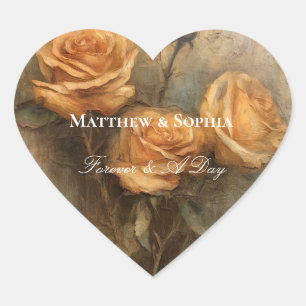 Sticker Cœur Pêcher Rose Romantique Mariage Floral