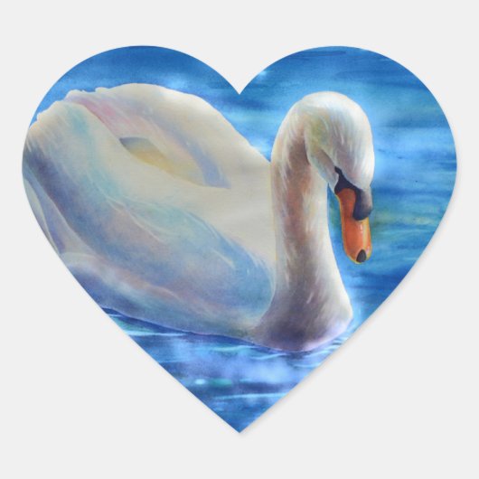 Sticker Cœur Peinture d'aquarelle blanche pour cygne (Devant)