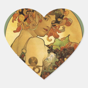 Sticker Cœur Peinture de fruits Alphonse Mucha