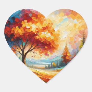 Sticker Cœur Peinture de paysage avec des couleurs vives