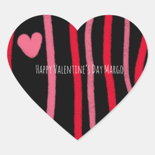 Sticker Cœur Peinture Valentines Stripes et Coeur noir