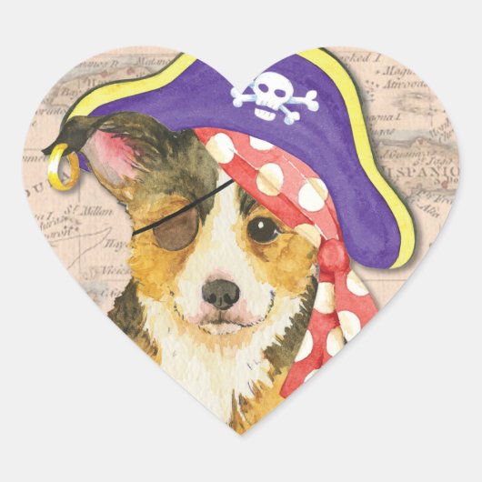 Sticker Cœur Pembroke Welsh Corgi Pirate (Devant)