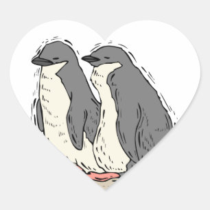 Sticker Cœur Penguin Couple Sandy Beach Coeurs de mariage