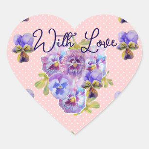 Sticker Cœur Pensées Violettes Motif de Fleurs Merci