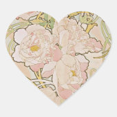 Sticker Cœur Peonies roses Floral Alphonse Mucha (Devant)