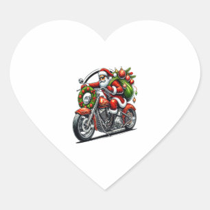 Sticker Cœur Père Noël à moto motard de Noël