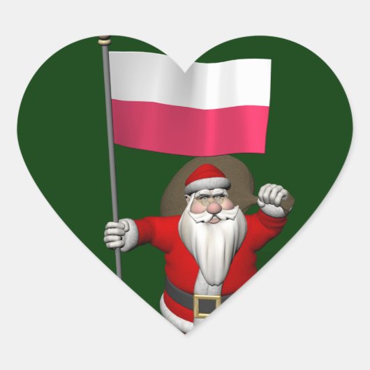 Sticker Cœur Père Noël Avec Drapeau De Pologne (Devant)