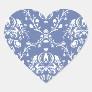 Sticker Cœur Périwinkle bleu et blanc Damas