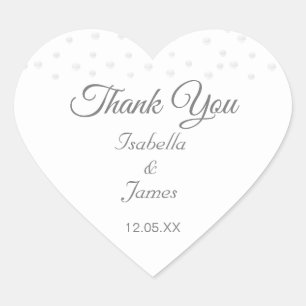 Sticker Cœur Perles chic sur carte de remerciement de mariage b