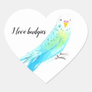 Sticker Cœur Perruche Bouddhiste Aquarelle Bleue