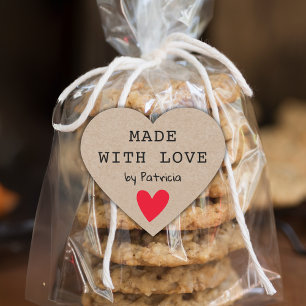 Sticker Cœur Personnalisé Fabriqué Avec Amour Rouge Coeur Kraft