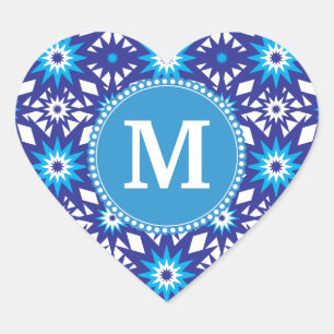 Sticker Cœur Personnalisé Monogramme Gras Bleu Turquoise Star M