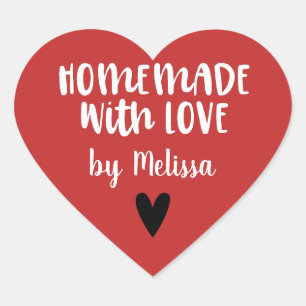 Sticker Cœur Personnalisé Rouge Blanc Maison Faite Avec Amour