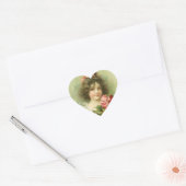 Sticker Cœur Petite fille aux roses roses roses Saint Valentin (Enveloppe)