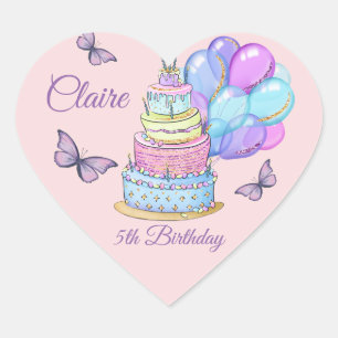 Sticker Cœur Petite princesse Balloons de gâteau d'anniversaire