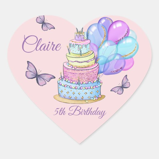 Sticker Cœur Petite princesse Balloons de gâteau d'anniversaire (Devant)