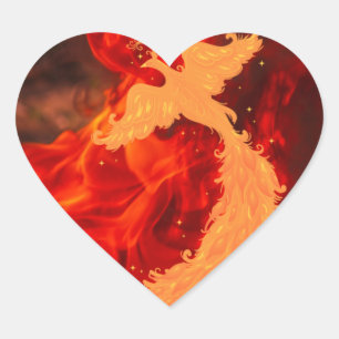 Sticker Cœur Phoenix et feu