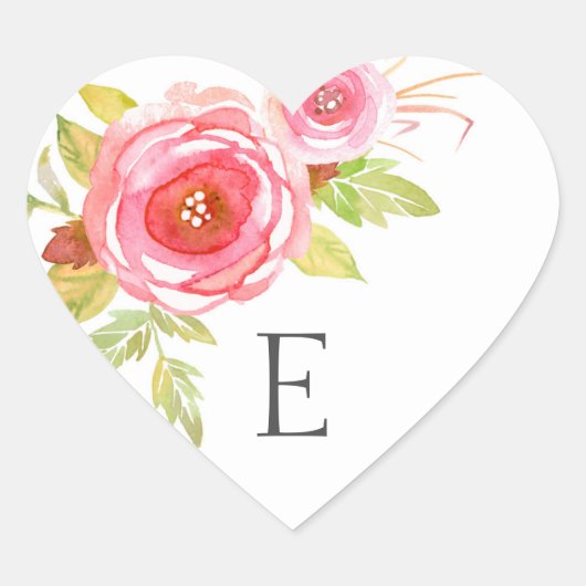 Sticker Cœur Phoques d'enveloppe mariage monogramme, floral ros (Devant)