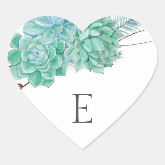 Sticker Cœur Phoques d'enveloppe mariage monogramme / succulent (Devant)