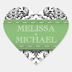 Sticker Cœur Phoques d'enveloppes cardiaques Mariage damassé en