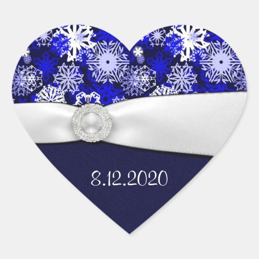 Sticker Cœur Phoques d'enveloppes de flocon bleu et blanc d'hiv (Devant)